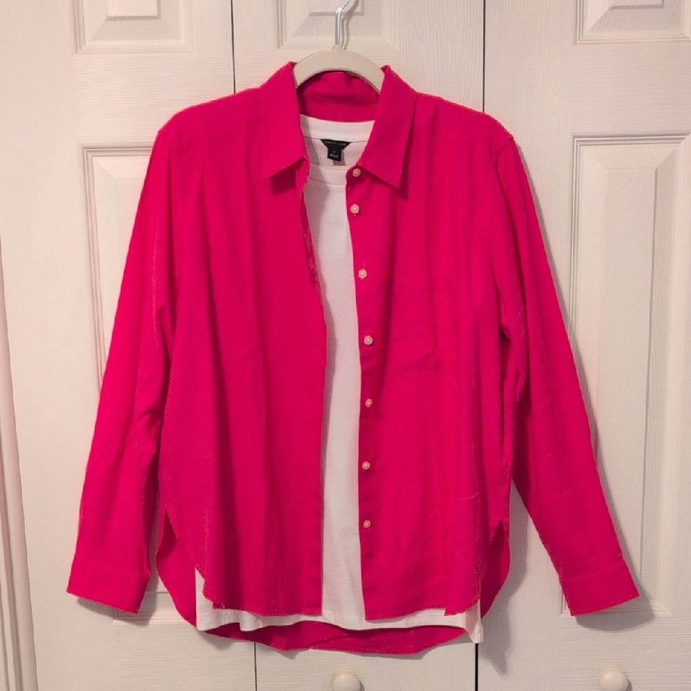 SALE 🎉 Pink Linen Blend Ann Taylor Button-Up Shirt - Picture 5 of 5